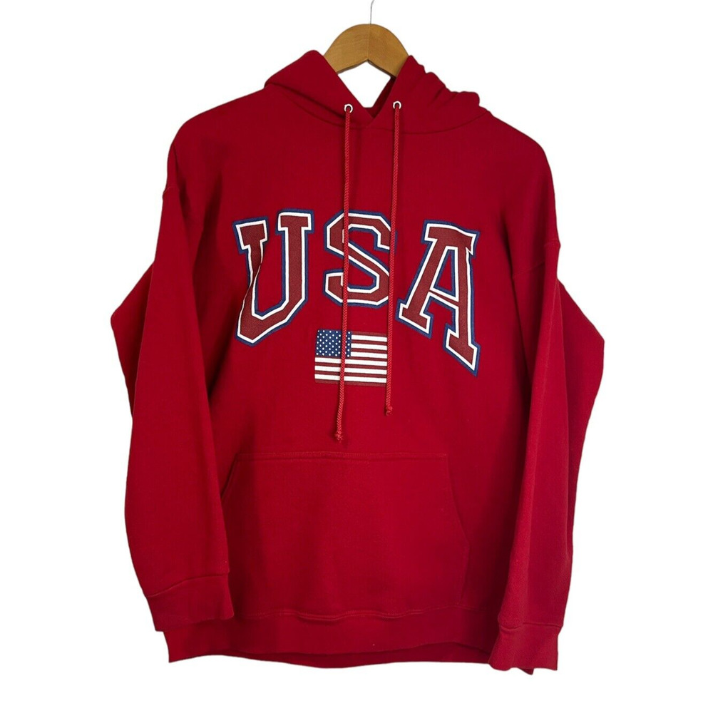 Vintage USA Heavy Sweatshirt Hoodie Men's M‎ Red Made in USA Murina Cotton Blend